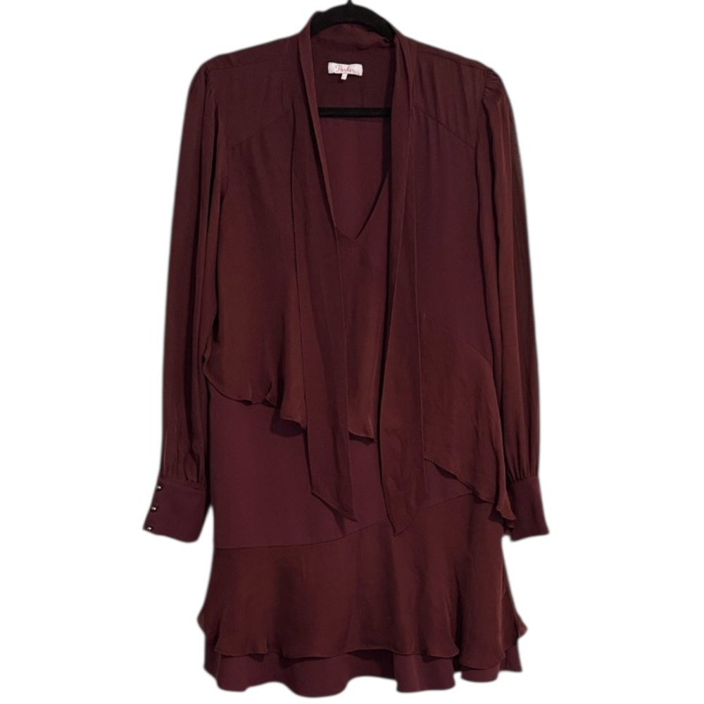 Parker Silk Blend Asymmetrical Ruffle Dress with Attached Scarf